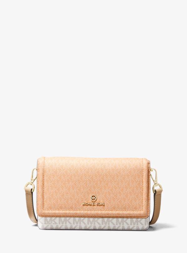 Damske Spojková Taška Michael Kors Jet Set Small Two-Tone Logo Smartphone Béžové Biele - Kabelky Michael Kors Nejlevnejsi | ZPQUI-3082
